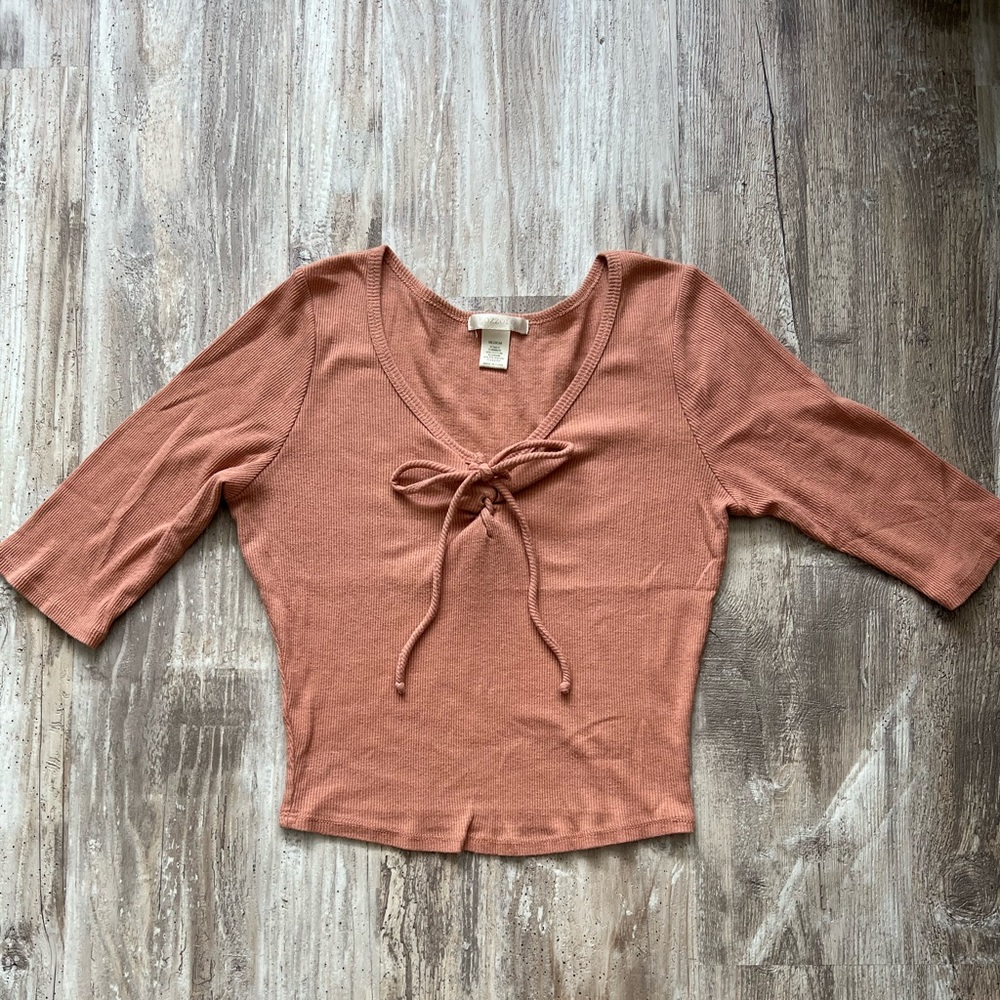 Quarter sleeve- Salmon pink cotton crop-top